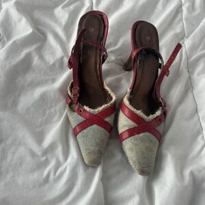 Chic Red and Cream Women's Heels